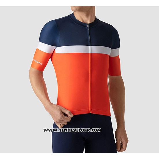 2019 Maillot Ciclismo La Passione Bleu Blanc Orange Manches Courtes et Cuissard